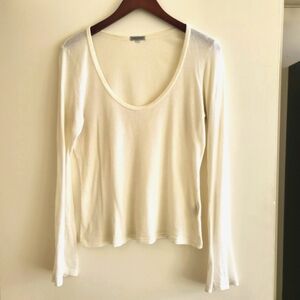 James Perse Cream Fitted Long Sleeve Blouse